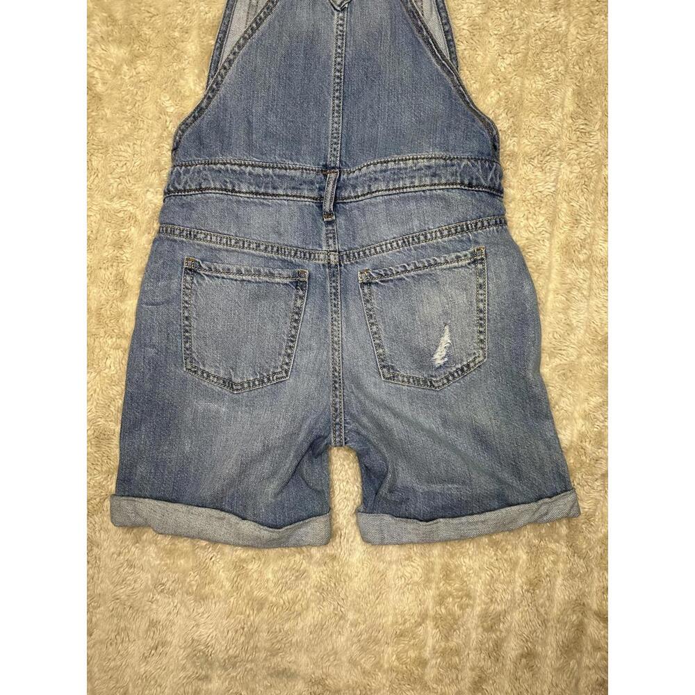 GAP Kids distressed denim cuffed short overalls/shortalls Size Large (10-11) - Picture 4 of 11